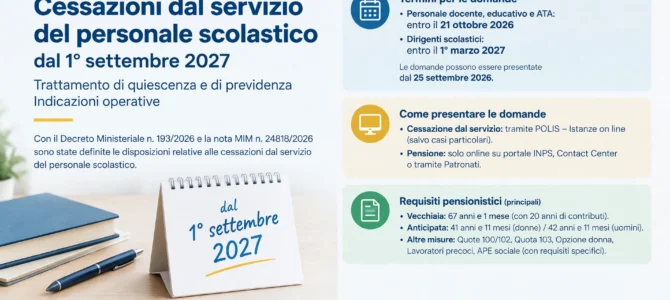 CESSAZIONI DAL SERVIZIO DEL PERSONALE SCOLASTICO DAL 1° SETTEMBRE 2027 CESSAZIONI DAL SERVIZIO DEL PERSONALE SCOLASTICO DAL 1° SETTEMBRE 2027